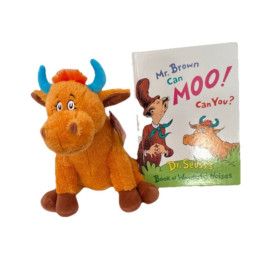 Kohl's Cares Dr Seuss Mr. Brown Can Moo Can You Orange Cow Plush 14" & Book NWT - Picture 4 of 4